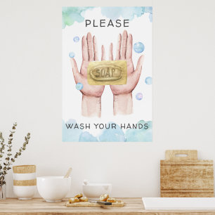Affiche Lavez Vos Mains Illustration Aquarelle