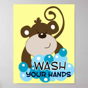 Affiche Lavez Vos Mains Singe Salle De Bain Art Imprimer