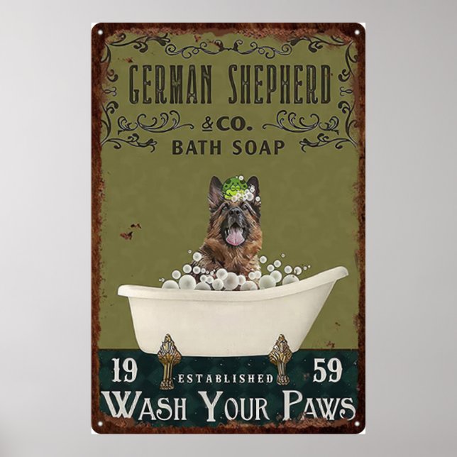 Affiche Lavez votre patte German Shepherd vintage (Devant)