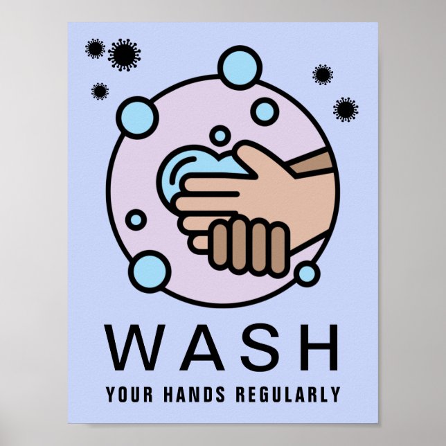 Affiche Lavez-vous les mains régulièrement Icône de virus (Devant)