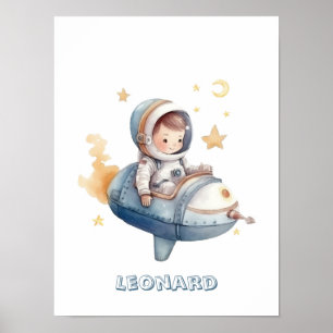 Affiche L'avion du petit astronaute sur mesure