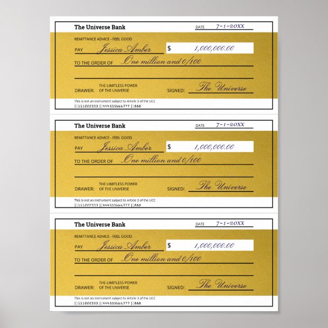 Affiche Law of Attraction 3 Blank Printable Gold Checks (Devant)