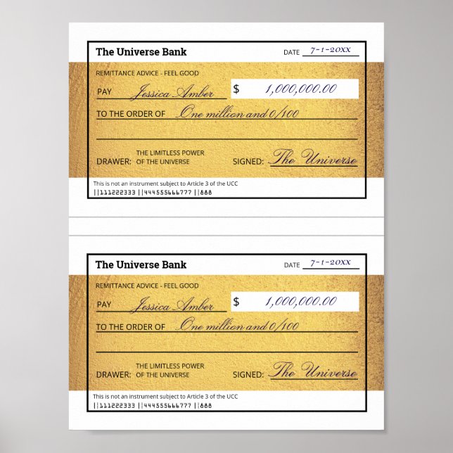 Affiche Law of Attraction Blank Printable Gold Check  (Devant)