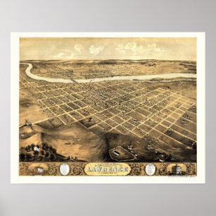 Affiche Lawrence, carte panoramique de KS - 1869