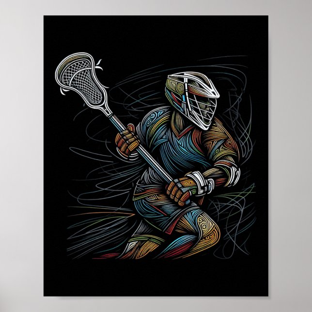 Affiche Lax Lacrosse Lecteur Ligne Art Abstrait Couleur (Devant)