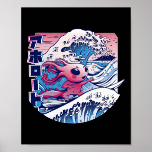 Affiche L'Axolotl surfe sur la Grande Vague japonaise Axol
