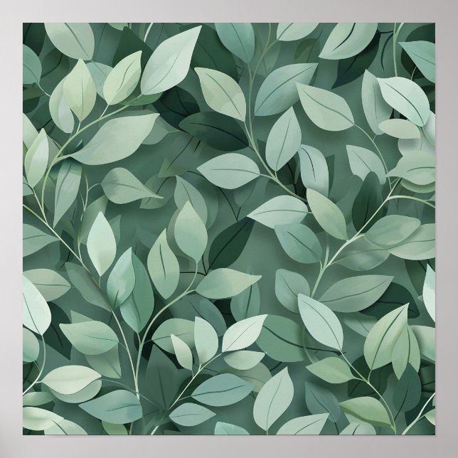 Affiche Layered Sage Botanical Leaf Pattern Wall Art (Devant)