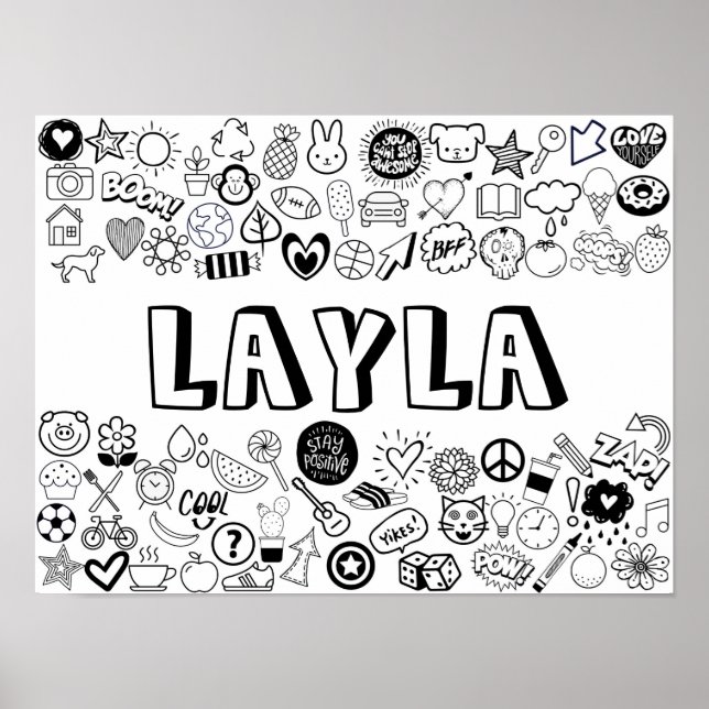 Affiche 'LAYLA' Color-it-Yourself Outline Design (Devant)
