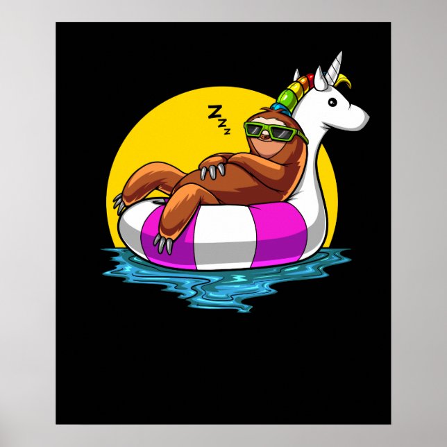 Affiche Lazy Sloth Riding Unicorn Float Funny Pool Party (Devant)
