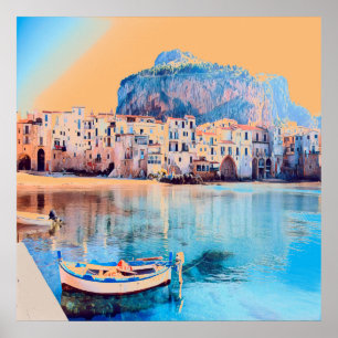 Affiche ldp CEFALÙ - Sicile - plage - panorama