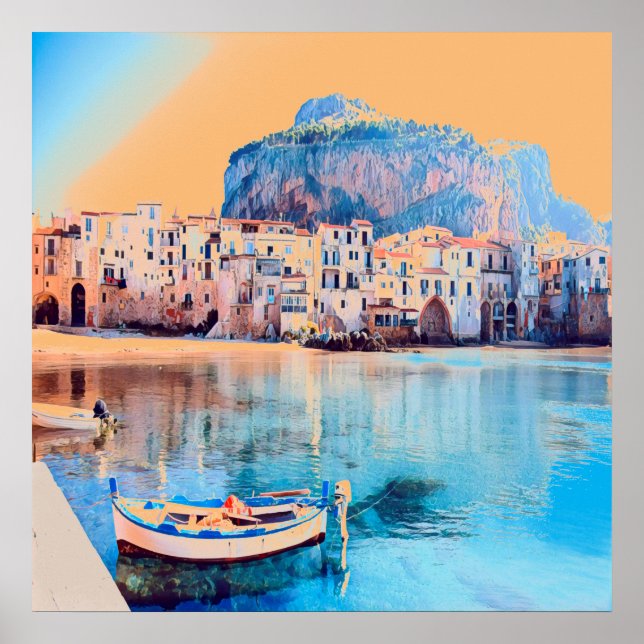 Affiche ldp CEFALÙ - Sicile - plage - panorama (Devant)