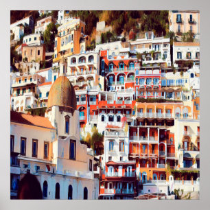 Affiche ldp POSITANO - ville - église Père Noël Maria Assu