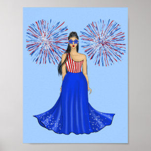 Affiche Le 4 juillet avec Illustration de mode Fireworks