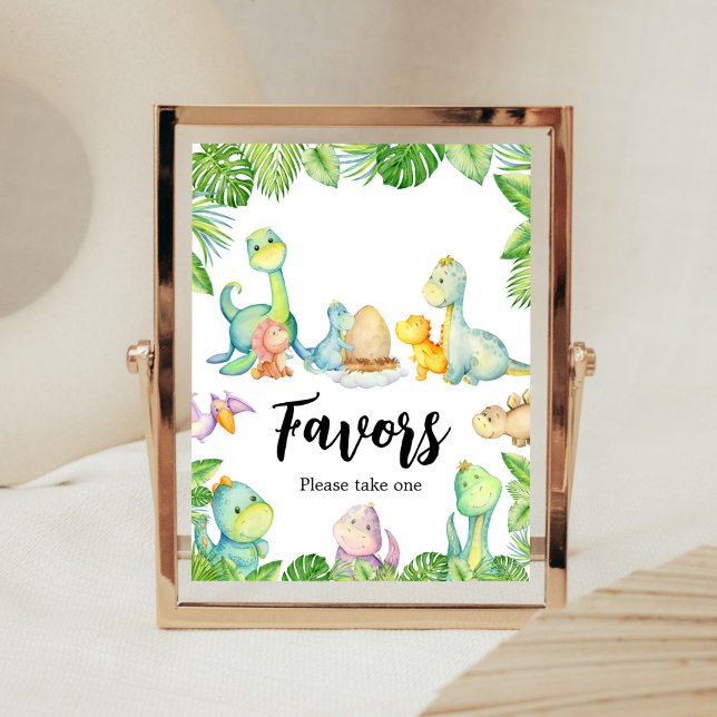 Affiche Le Baby shower Cute Dinosaur Privilégie (Greenery Dinosaur Baby Shower Favors Sign)