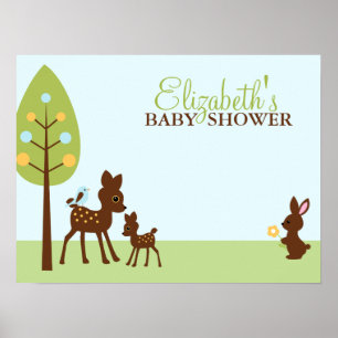 Affiche Le Baby shower des animaux des bois
