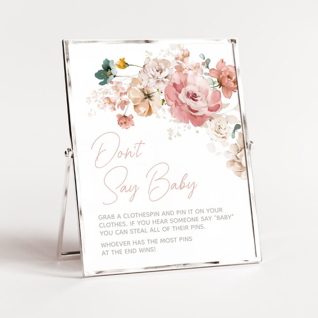 Affiche Le Baby shower Fleur sauvage du printemps ne dit p (Summer Floral Baby Shower Don't Say Baby Sign)