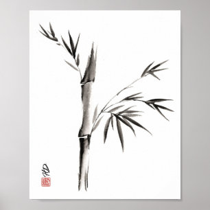 Affiche Le bambou dans le calme, art au pinceau chinois