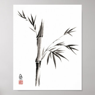 Affiche Le bambou dans le calme, art au pinceau chinois