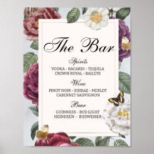 Affiche Le Bar Mariage Bloom Butterfly Floral Vintage
