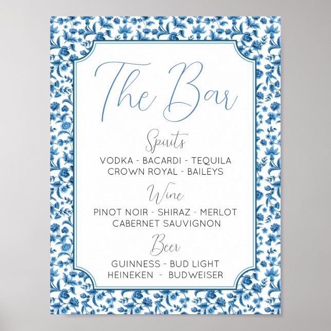 Affiche Le Bar Mariage Chintz Blue & White Floral Ditsy (Devant)