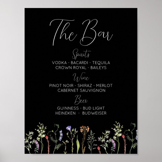 Affiche Le Bar Mariage Fleur sauvage Floral Ditsy Dark (Devant)