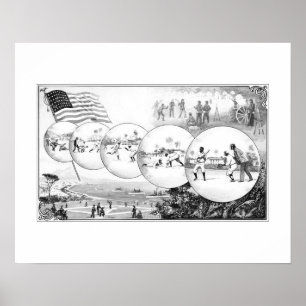 Affiche Le base-ball suit le drapeau, copie d'art