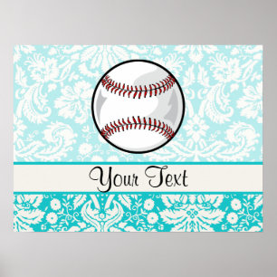 Affiche Le base-ball turquoise de motif de damassé