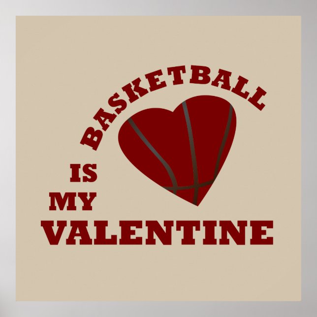 Affiche le basket-ball est ma valentine au coeur rouge (Devant)