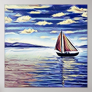 Affiche Le Bateau Se Déplace De La Côte