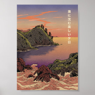 Affiche le beau coucher de soleil sur l'océan