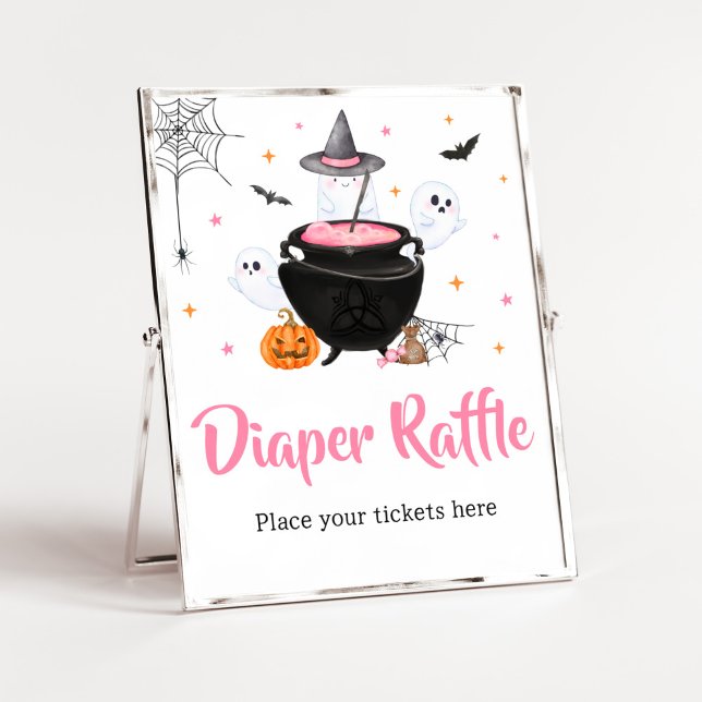 Affiche Le bébé d'Halloween rose brasse le raffle de couch (Baby is Brewing Baby Shower Diaper Raffle Sign)