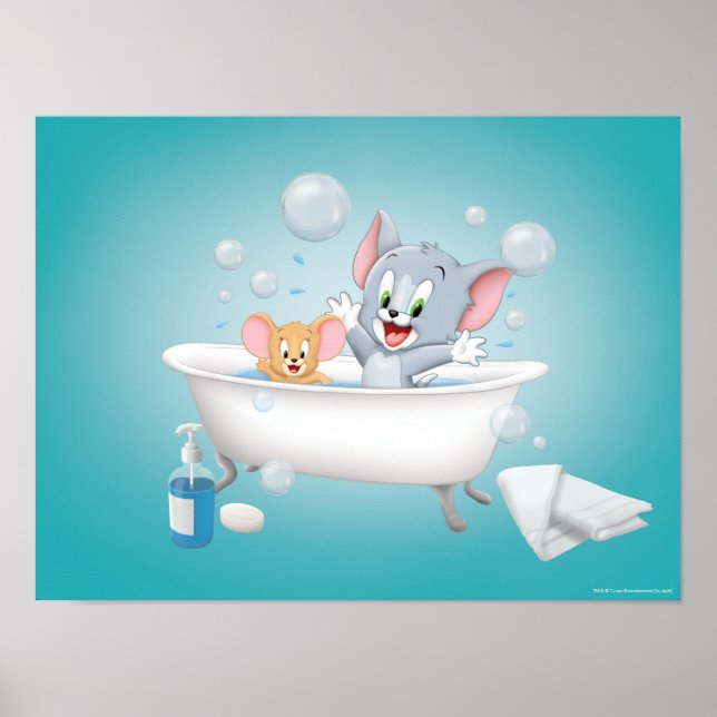 Affiche Le bébé Tom et Jerry prenant un bain (Devant)