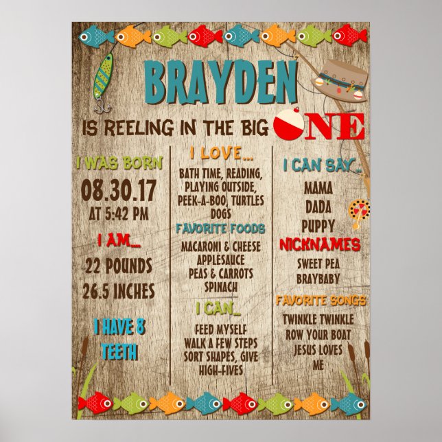 Affiche Le Big One Fishing Thème 1er Anniversaire Jalon (Devant)