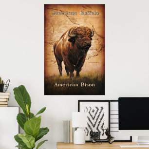 Affiche Le bison américain sur la carte