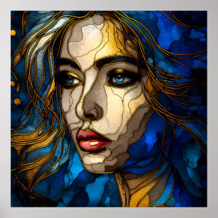 Affiche Le bleu et l'élégance dorée - L'IA en hausse