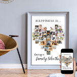 Affiche Le bonheur est la famille comme ce collage en form<br><div class="desc">Créez votre propre affiche personnalisée avec 36 de vos photos préférées et votre (vos) nom(s) de famille. Le modèle photo est mis en place pour créer un collage photo en forme de coeur d'amour, affichant vos photos dans un mélange de formats portrait, paysage et instragram carré. Le design a un...</div>