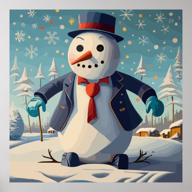 Affiche Le bonhomme de neige en costume et cravate à Noël (Devant)