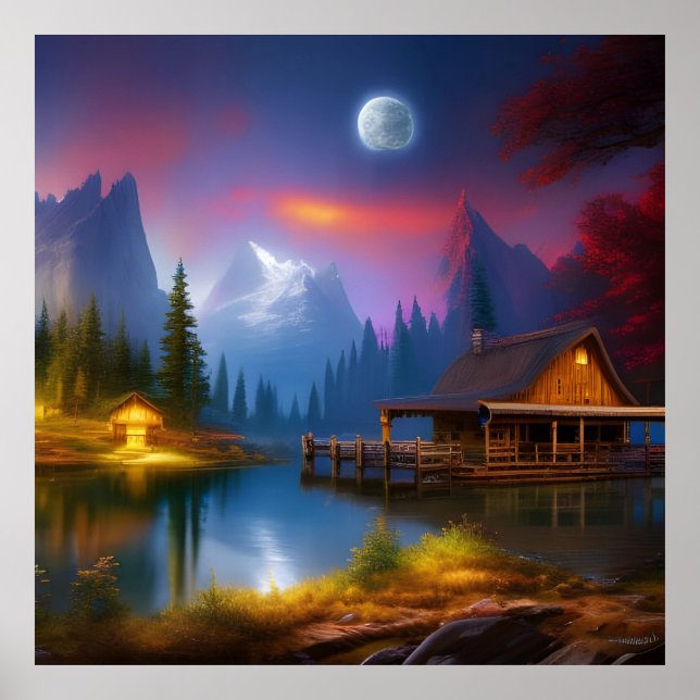 Affiche Le Cabine dans l'anse sous la lune (Devant)