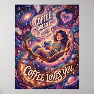 Affiche le café ne vous juge pas, le café vous aime