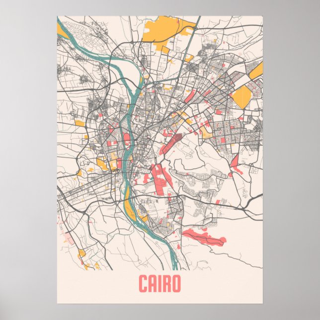 Affiche Le Caire - Carte de la ville de Chalk en Égypte (Devant)