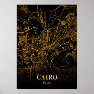 Affiche Le Caire - Égypte Carte de la ville d'or