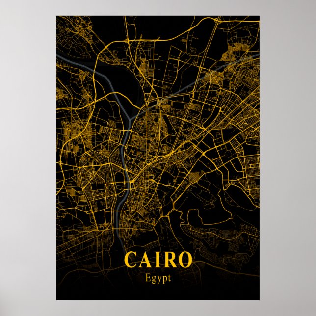 Affiche Le Caire - Égypte Carte de la ville d'or (Devant)