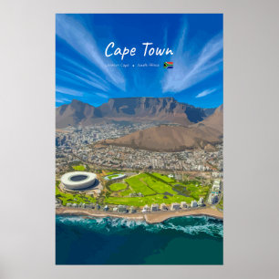 Affiche Le Cap, Afrique du Sud - Vue de la Montagne de la