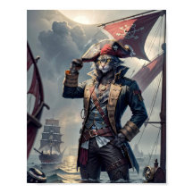 Le capitaine Pirate chat sur un galion qui coule..