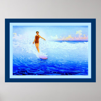Affiche Le cavalier du Surf ~ Hawaii ~ Art Vintage