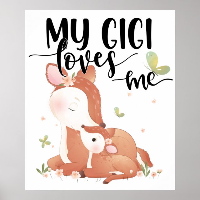 Affiche Le cerf de bois Doe et le bébé Fawn Mon Gigi m'aim (Devant)