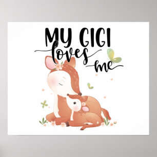 Affiche Le cerf de bois Doe et le bébé Fawn Mon Gigi m'aim