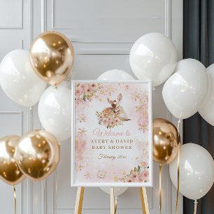 Affiche Le cerf d'hiver rose est un Baby shower de fille