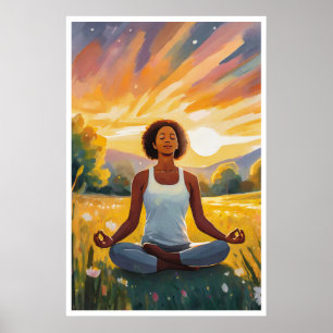 Affiche Le champ africain Yoga au coucher du soleil
