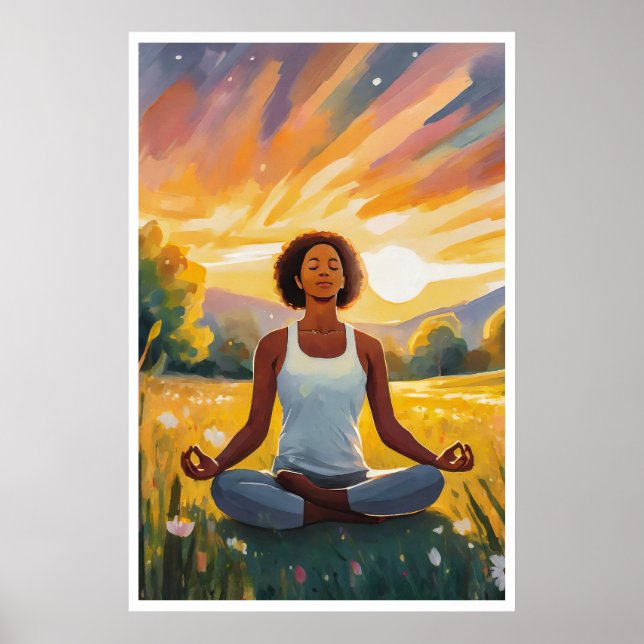 Affiche Le champ africain Yoga au coucher du soleil (Devant)